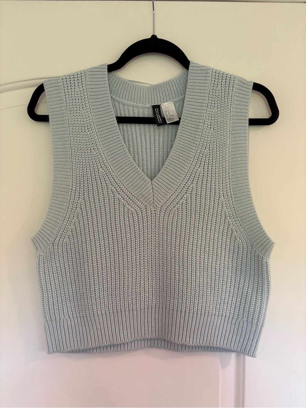 H&M Light Blue Knit V-Neck Cropped Sweater Vest